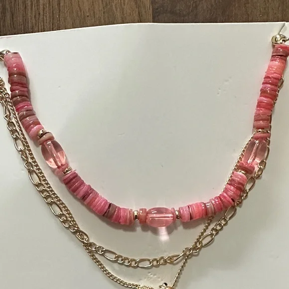 Elegant Pink and Gold Pineapple Layered Necklace - Picture 4 of 5